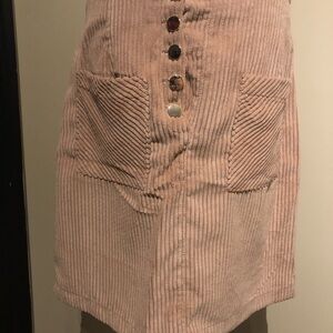 Corduroy Button-Front Skirt in Beige